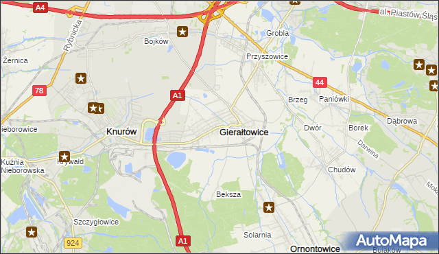 mapa Gierałtowice powiat gliwicki, Gierałtowice powiat gliwicki na mapie Targeo