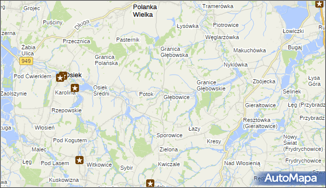 mapa Głębowice gmina Osiek, Głębowice gmina Osiek na mapie Targeo