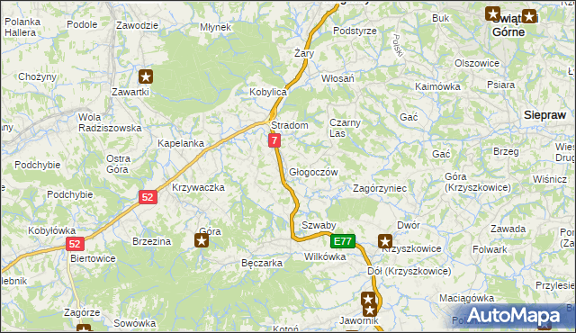 mapa Głogoczów, Głogoczów na mapie Targeo