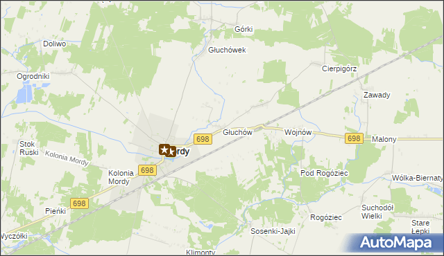 mapa Głuchów gmina Mordy, Głuchów gmina Mordy na mapie Targeo