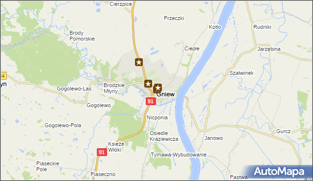 mapa Gniew, Gniew na mapie Targeo