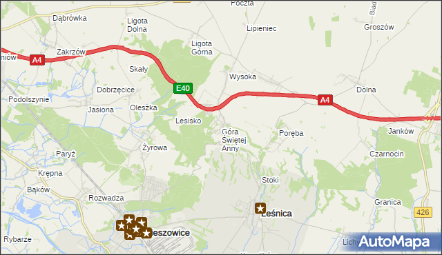 mapa Góra Świętej Anny gmina Leśnica, Góra Świętej Anny gmina Leśnica na mapie Targeo