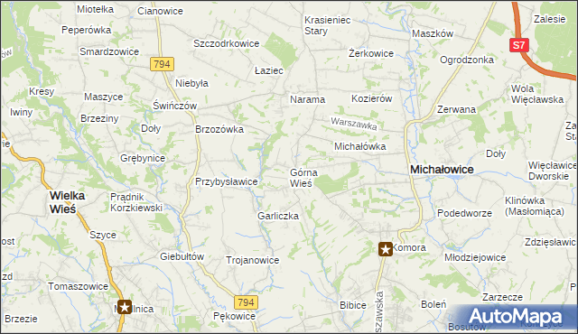mapa Górna Wieś gmina Michałowice, Górna Wieś gmina Michałowice na mapie Targeo