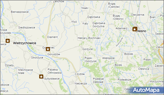 mapa Gorzyce gmina Żabno, Gorzyce gmina Żabno na mapie Targeo