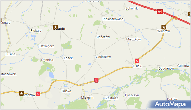 mapa Gościsław gmina Udanin, Gościsław gmina Udanin na mapie Targeo