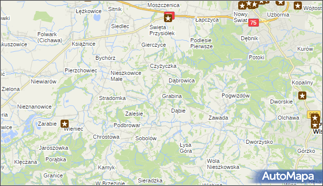 mapa Grabina gmina Bochnia, Grabina gmina Bochnia na mapie Targeo