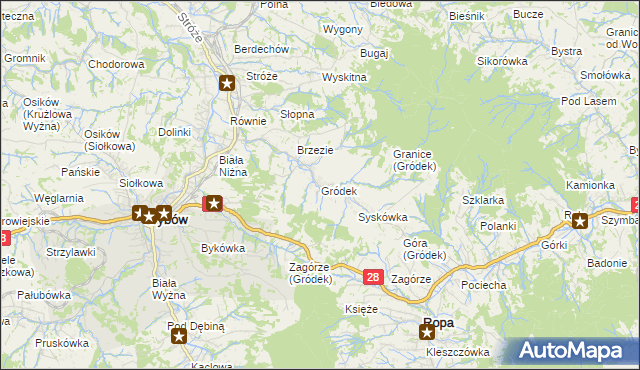 mapa Gródek gmina Grybów, Gródek gmina Grybów na mapie Targeo