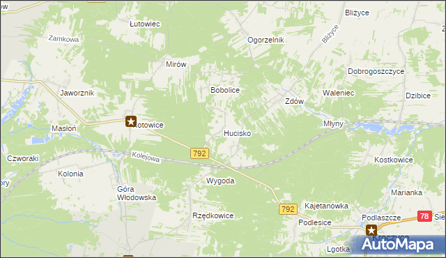 mapa Hucisko gmina Włodowice, Hucisko gmina Włodowice na mapie Targeo