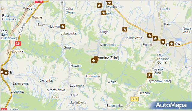 mapa Iwonicz-Zdrój, Iwonicz-Zdrój na mapie Targeo