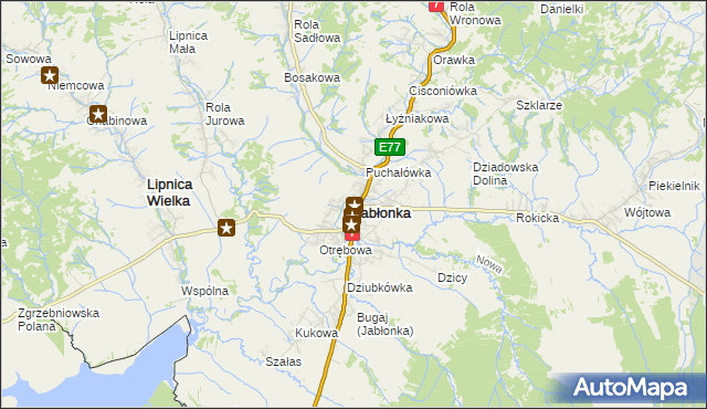mapa Jabłonka powiat nowotarski, Jabłonka powiat nowotarski na mapie Targeo