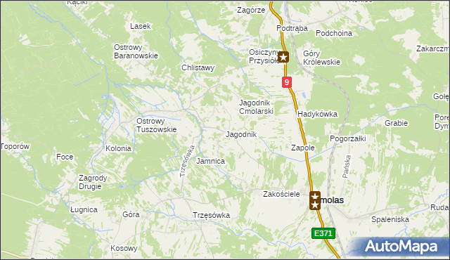 mapa Jagodnik gmina Cmolas, Jagodnik gmina Cmolas na mapie Targeo