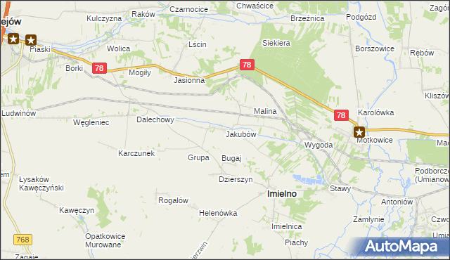 mapa Jakubów gmina Imielno, Jakubów gmina Imielno na mapie Targeo