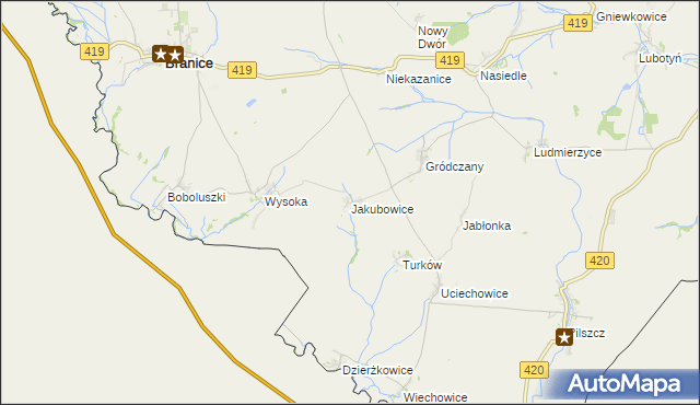 mapa Jakubowice gmina Branice, Jakubowice gmina Branice na mapie Targeo