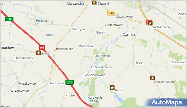 mapa Jakubowice gmina Oława, Jakubowice gmina Oława na mapie Targeo