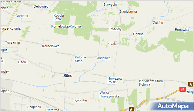mapa Janówka gmina Sitno, Janówka gmina Sitno na mapie Targeo