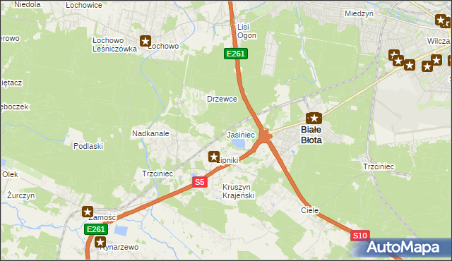 mapa Jasiniec gmina Białe Błota, Jasiniec gmina Białe Błota na mapie Targeo