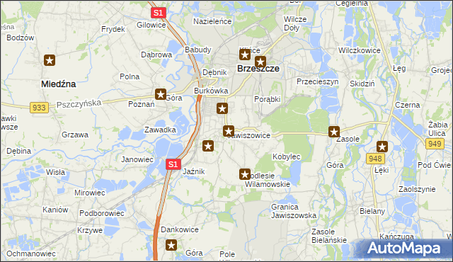 mapa Jawiszowice, Jawiszowice na mapie Targeo