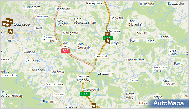 mapa Jawornik gmina Niebylec, Jawornik gmina Niebylec na mapie Targeo