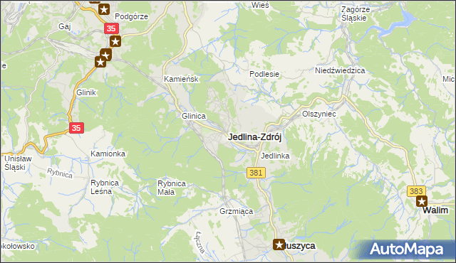 mapa Jedlina-Zdrój, Jedlina-Zdrój na mapie Targeo