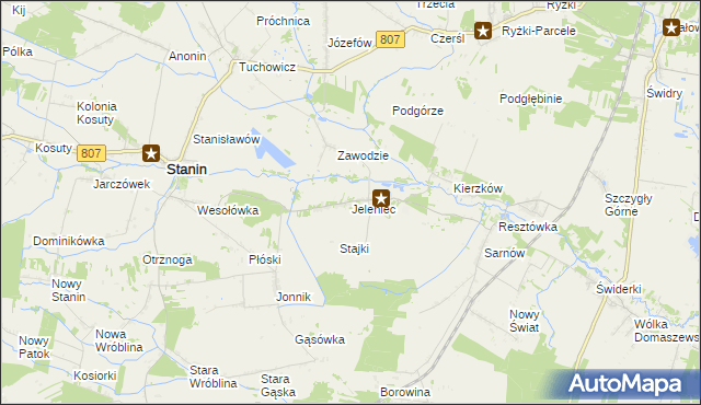 mapa Jeleniec gmina Stanin, Jeleniec gmina Stanin na mapie Targeo