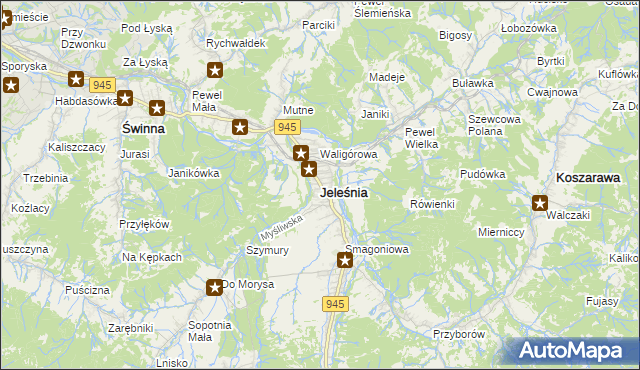 mapa Jeleśnia, Jeleśnia na mapie Targeo