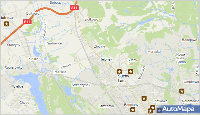 mapa Jelonek gmina Suchy Las, Jelonek gmina Suchy Las na mapie Targeo