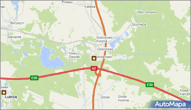 mapa Jordanowo gmina Świebodzin, Jordanowo gmina Świebodzin na mapie Targeo