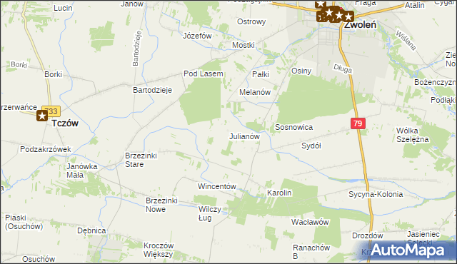 mapa Julianów gmina Tczów, Julianów gmina Tczów na mapie Targeo