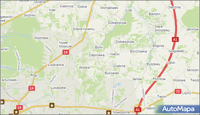 mapa Kalonka gmina Nowosolna, Kalonka gmina Nowosolna na mapie Targeo