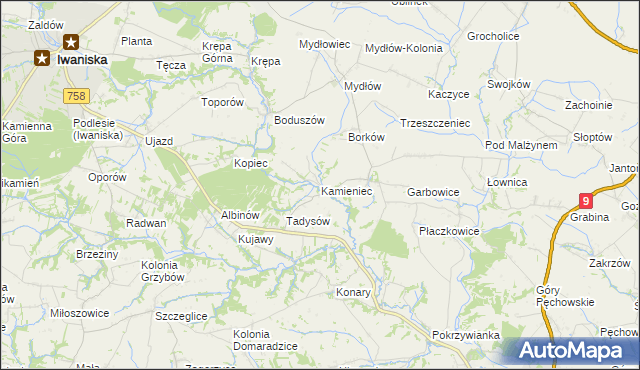 mapa Kamieniec gmina Iwaniska, Kamieniec gmina Iwaniska na mapie Targeo