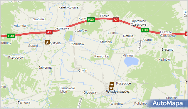 mapa Kamionka gmina Władysławów, Kamionka gmina Władysławów na mapie Targeo