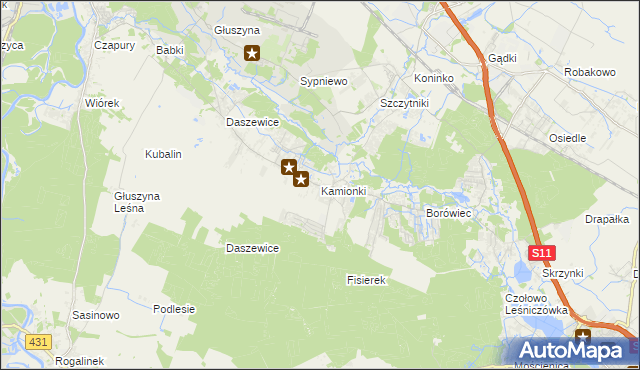 mapa Kamionki gmina Kórnik, Kamionki gmina Kórnik na mapie Targeo