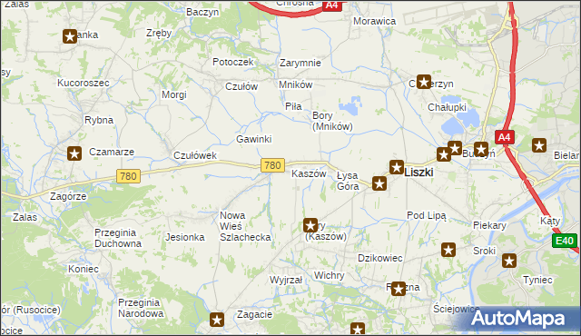 mapa Kaszów gmina Liszki, Kaszów gmina Liszki na mapie Targeo
