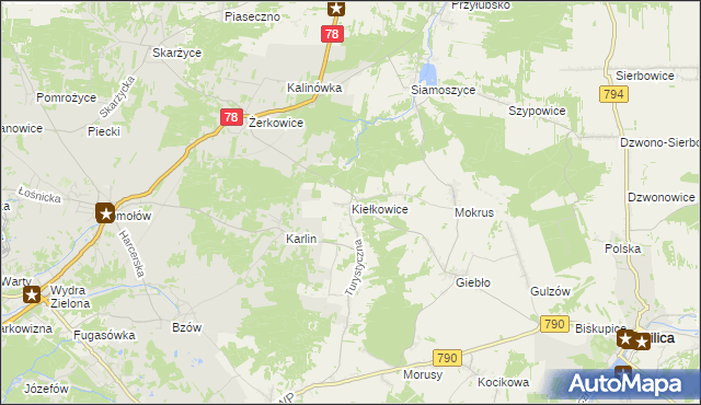 mapa Kiełkowice, Kiełkowice na mapie Targeo