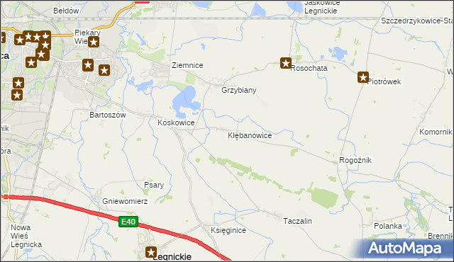 mapa Kłębanowice gmina Legnickie Pole, Kłębanowice gmina Legnickie Pole na mapie Targeo