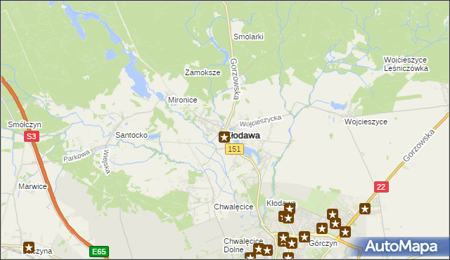 mapa Kłodawa powiat gorzowski, Kłodawa powiat gorzowski na mapie Targeo