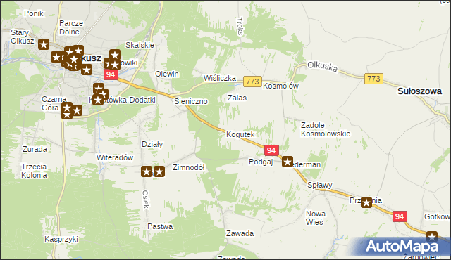 mapa Kogutek gmina Olkusz, Kogutek gmina Olkusz na mapie Targeo