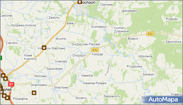 mapa Kołoząb gmina Sochocin, Kołoząb gmina Sochocin na mapie Targeo