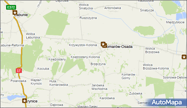 mapa Komarów-Wieś, Komarów-Wieś na mapie Targeo