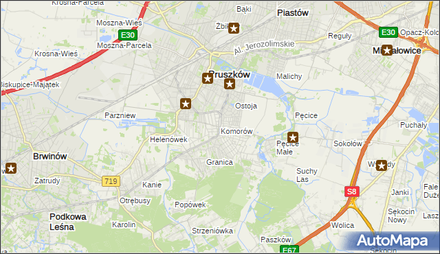 mapa Komorów gmina Michałowice, Komorów gmina Michałowice na mapie Targeo