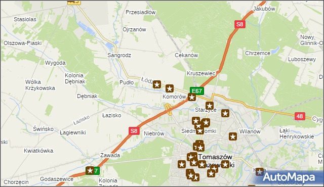 mapa Komorów gmina Tomaszów Mazowiecki, Komorów gmina Tomaszów Mazowiecki na mapie Targeo