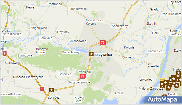 mapa Koprzywnica powiat sandomierski, Koprzywnica powiat sandomierski na mapie Targeo