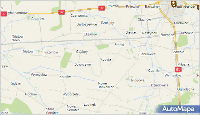 mapa Kopyta gmina Krośniewice, Kopyta gmina Krośniewice na mapie Targeo