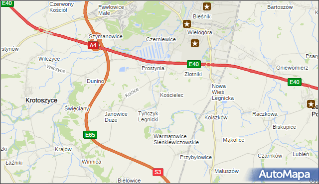 mapa Kościelec gmina Krotoszyce, Kościelec gmina Krotoszyce na mapie Targeo