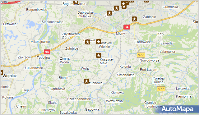 mapa Koszyce Małe, Koszyce Małe na mapie Targeo