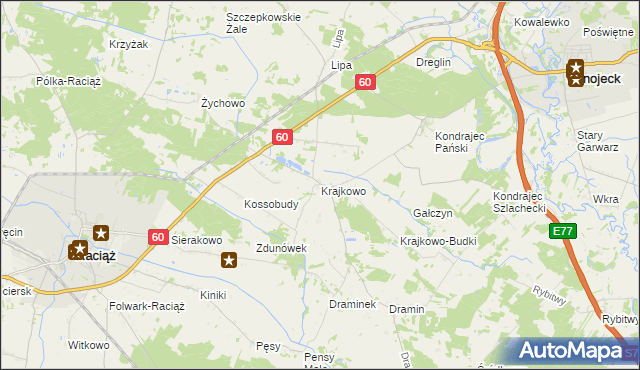 mapa Krajkowo gmina Raciąż, Krajkowo gmina Raciąż na mapie Targeo