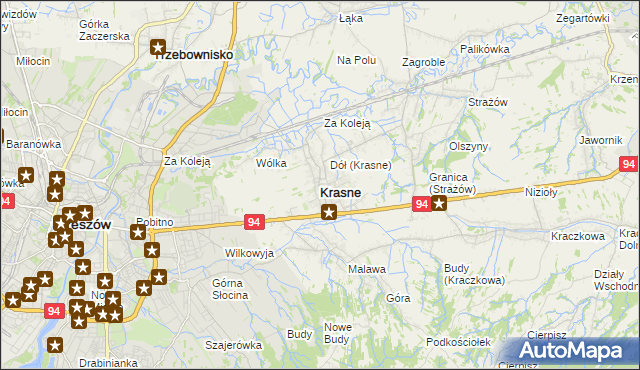 mapa Krasne powiat rzeszowski, Krasne powiat rzeszowski na mapie Targeo