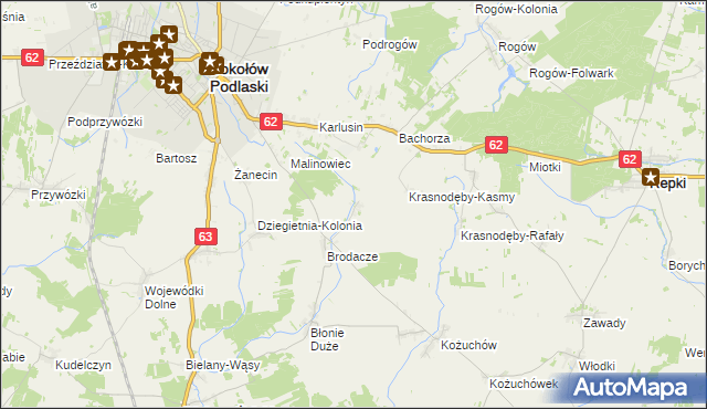 mapa Krasnodęby-Sypytki, Krasnodęby-Sypytki na mapie Targeo