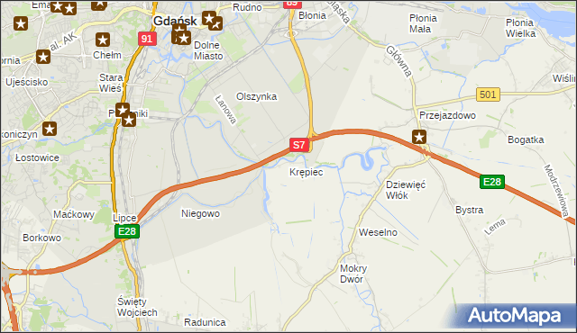 mapa Krępiec gmina Pruszcz Gdański, Krępiec gmina Pruszcz Gdański na mapie Targeo