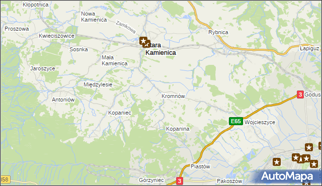 mapa Kromnów gmina Stara Kamienica, Kromnów gmina Stara Kamienica na mapie Targeo